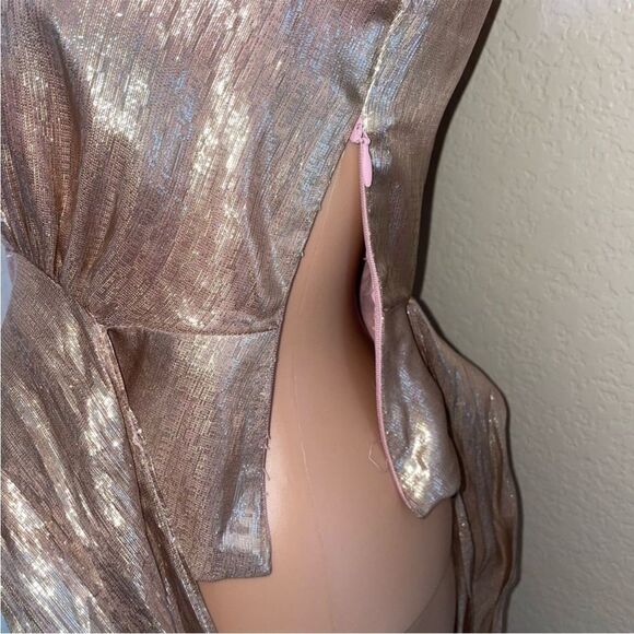 MILLY Women's Metallic Lurex Silk blend Chiffon Lauren Top pink waist tie SZ 6 - Picture 6 of 14